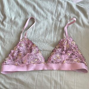 Aerie Pink and Yellow Floral Lace Bralette